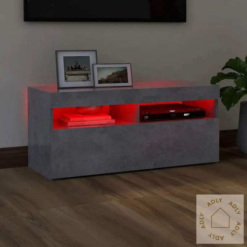 Tv-Benk Med Led-Lys Betonggrå 90X35X40 Cm