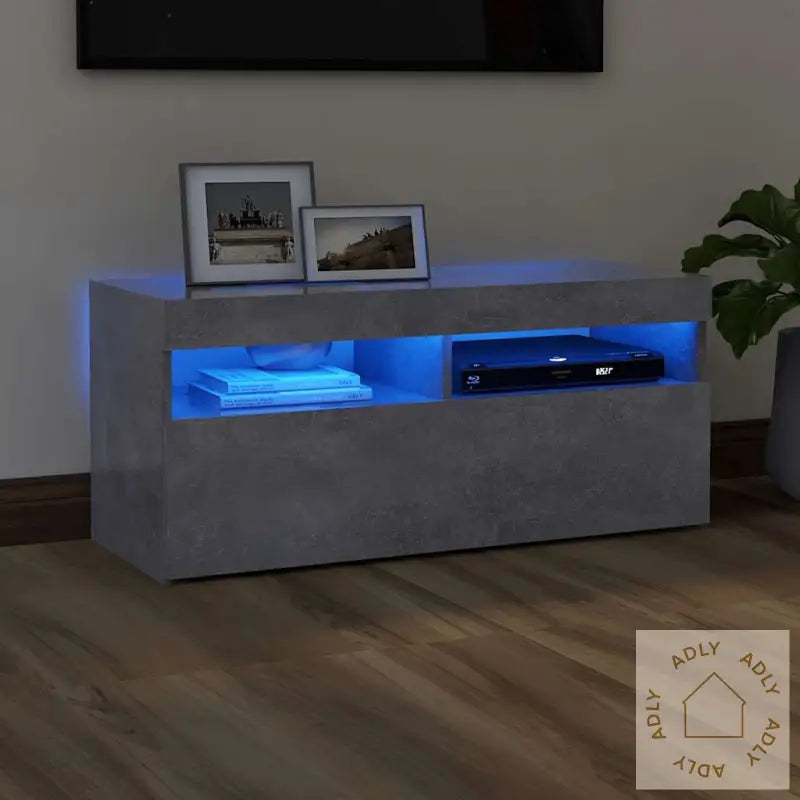 Tv-Benk Med Led-Lys Betonggrå 90X35X40 Cm