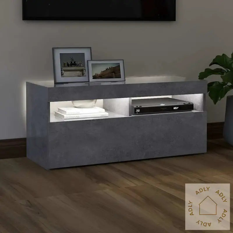 Tv-Benk Med Led-Lys Betonggrå 90X35X40 Cm