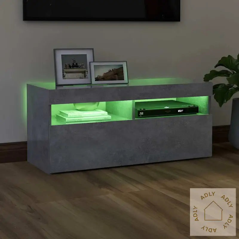 Tv-Benk Med Led-Lys Betonggrå 90X35X40 Cm