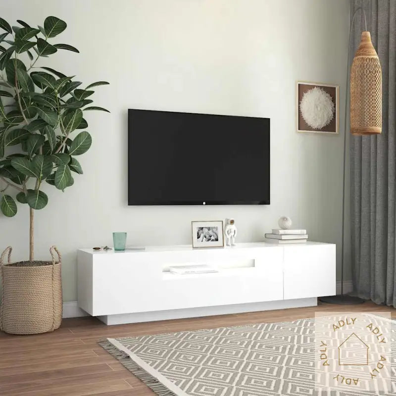 Tv-Benk Med Led-Lys Hvit 160X35X40 Cm