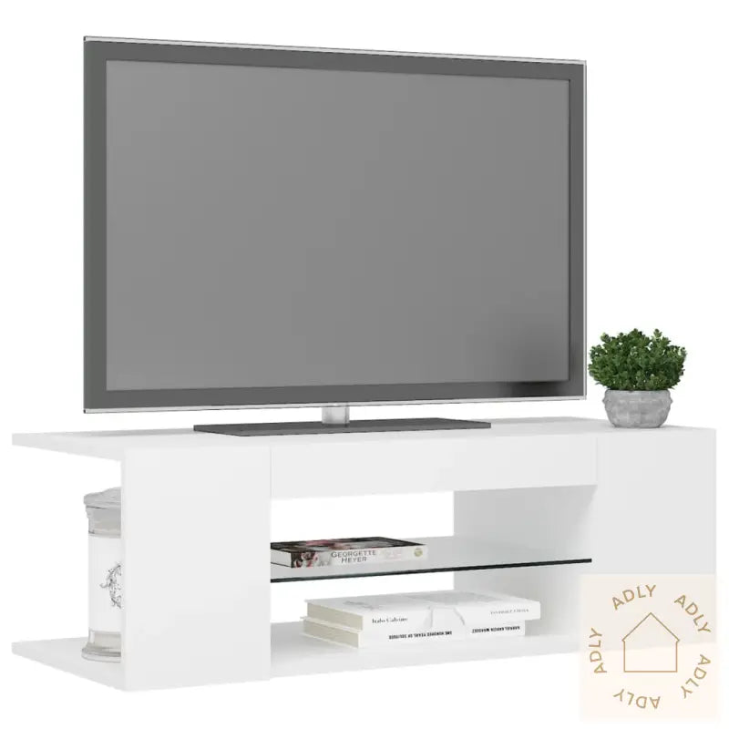 Tv-Benk Med Led-Lys Hvit 90X39X30 Cm