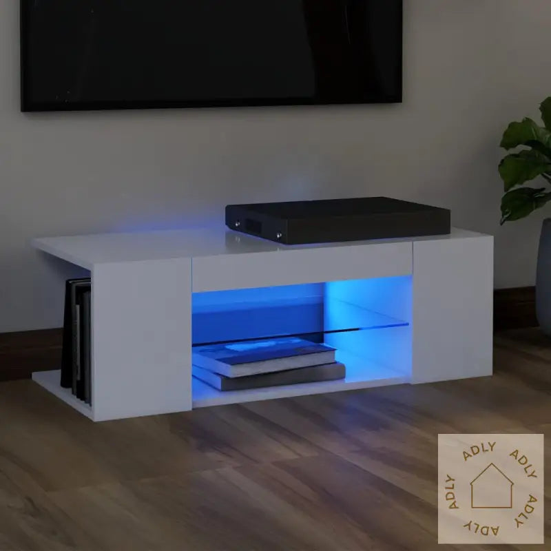 Tv-Benk Med Led-Lys Hvit 90X39X30 Cm