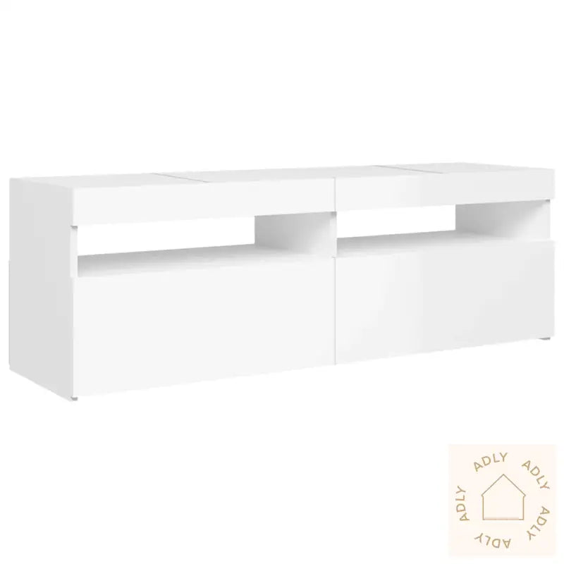 Tv-Benk Med Led-Lys Høyglans Hvit 120X35X40 Cm