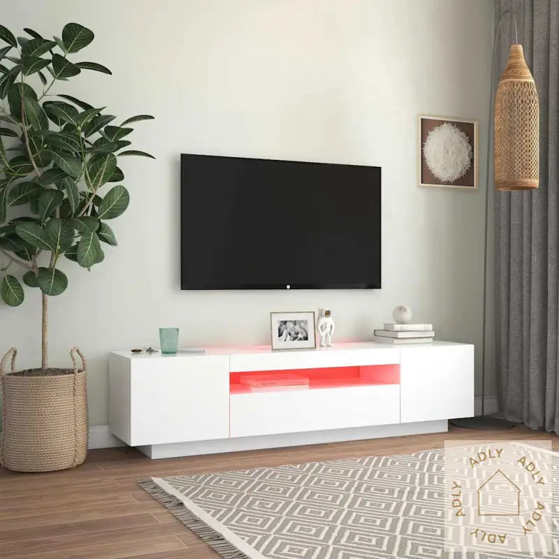 Tv-Benk Med Led-Lys Hvit 160X35X40 Cm