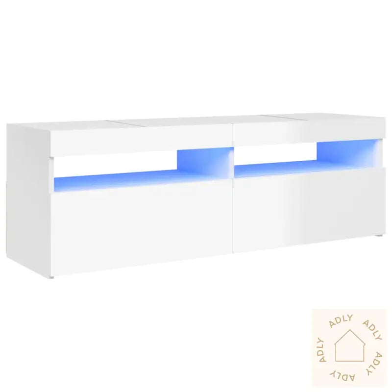 Tv-Benk Med Led-Lys Høyglans Hvit 120X35X40 Cm