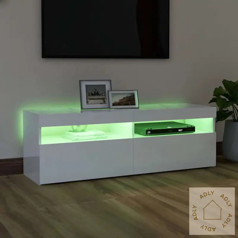 Tv-Benk Med Led-Lys Høyglans Hvit 120X35X40 Cm