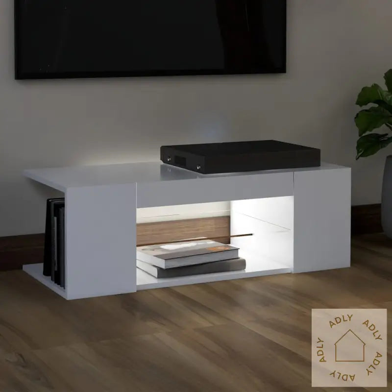 Tv-Benk Med Led-Lys Hvit 90X39X30 Cm