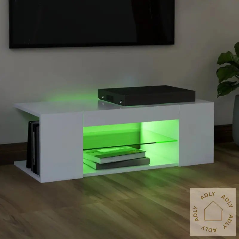 Tv-Benk Med Led-Lys Hvit 90X39X30 Cm