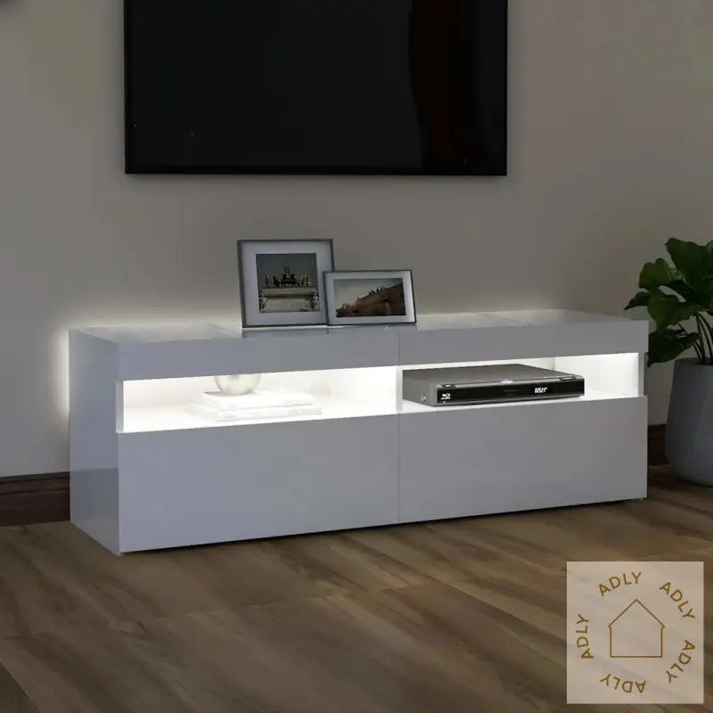Tv-Benk Med Led-Lys Høyglans Hvit 120X35X40 Cm