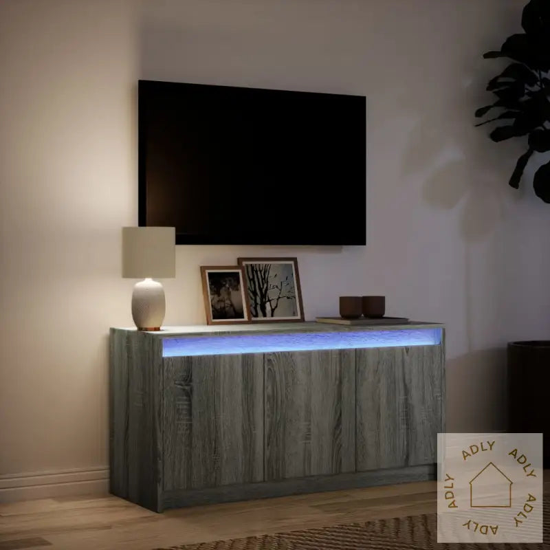 Tv-Benk Med Led Grå Sonoma 100X34X50 Cm Konstruert Tre