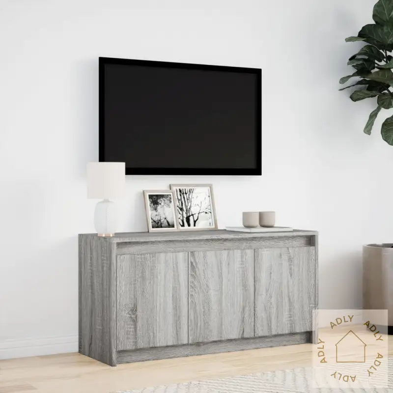 Tv-Benk Med Led Grå Sonoma 100X34X50 Cm Konstruert Tre