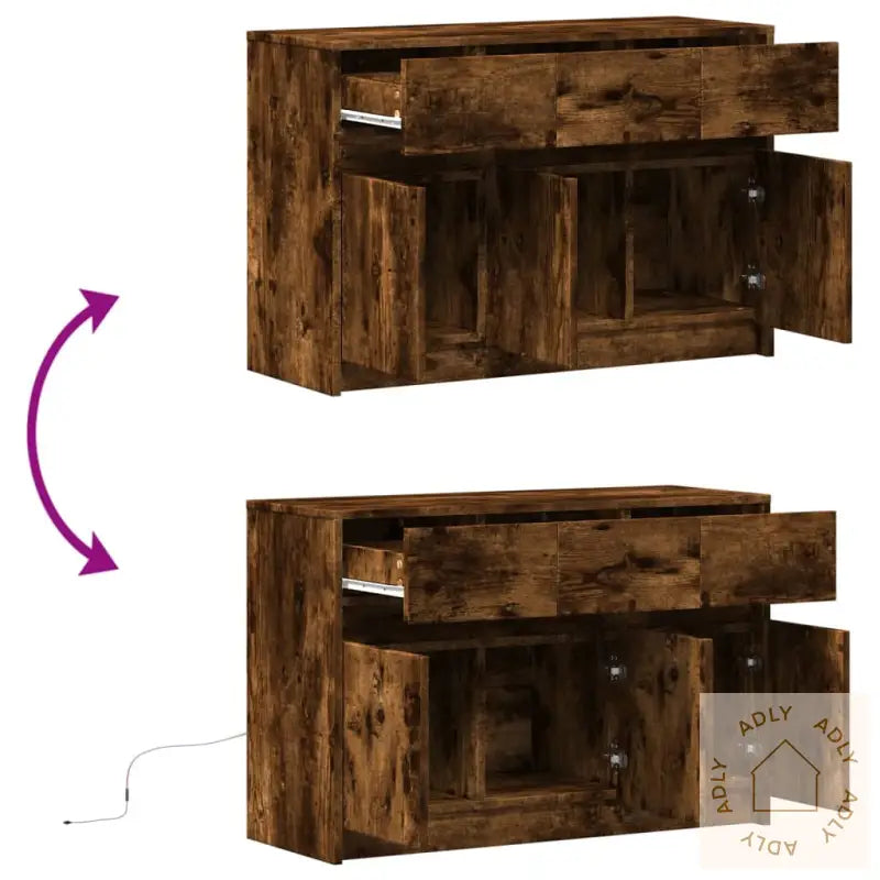 Tv-Benk Med Led Røkt Eik 91X34X61 Cm Konstruert Tre