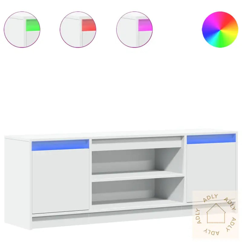 Tv-Benk Med Led Hvit 139,5X34X50 Cm Konstruert Tre
