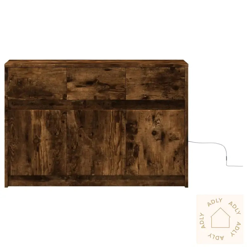 Tv-Benk Med Led Røkt Eik 91X34X61 Cm Konstruert Tre