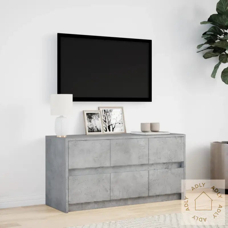 Tv-Benk Med Led Betonggrå 100X34X50 Cm Konstruert Tre