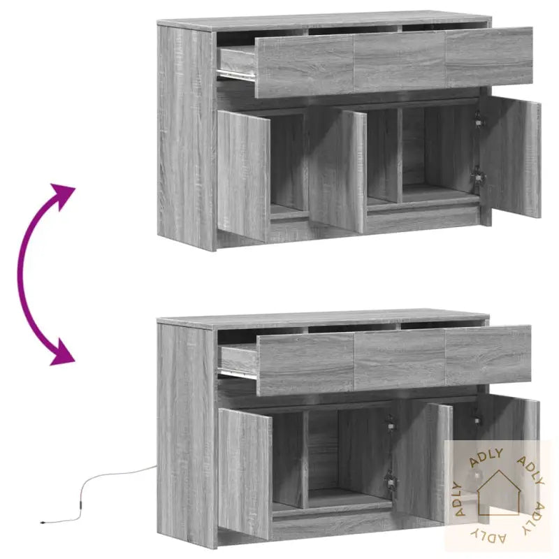 Tv-Benk Med Led Grå Sonoma 91X34X61 Cm Konstruert Tre