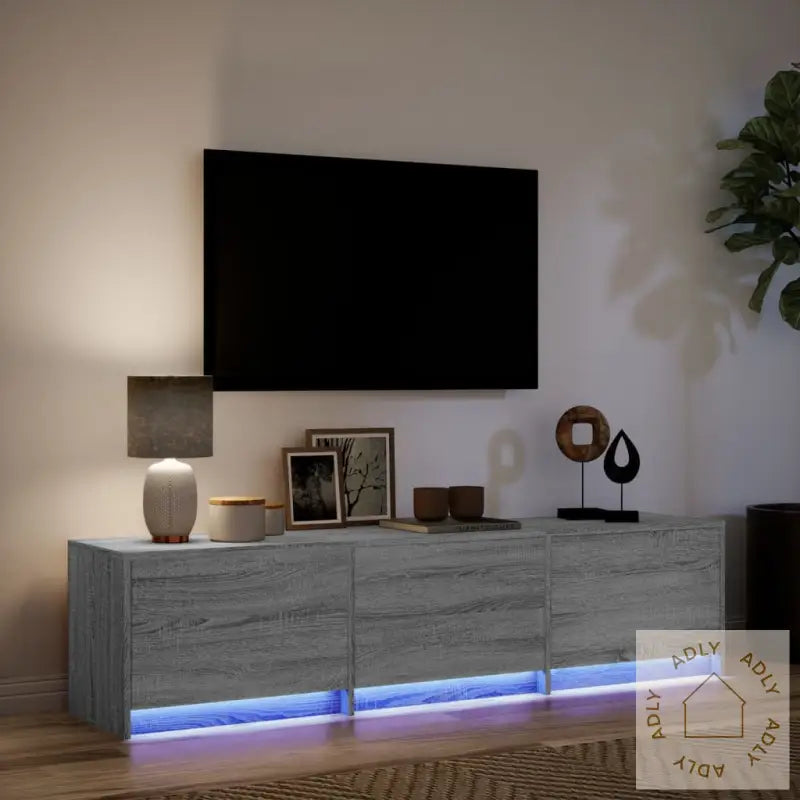 Tv-Benk Med Led Grå Sonoma 165X34X40 Cm Konstruert Tre