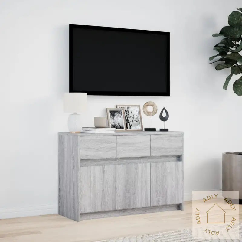 Tv-Benk Med Led Grå Sonoma 91X34X61 Cm Konstruert Tre