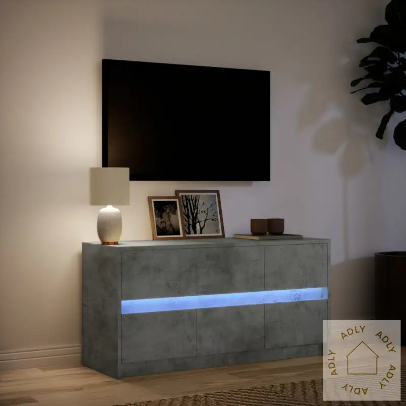 Tv-Benk Med Led Betonggrå 100X34X50 Cm Konstruert Tre