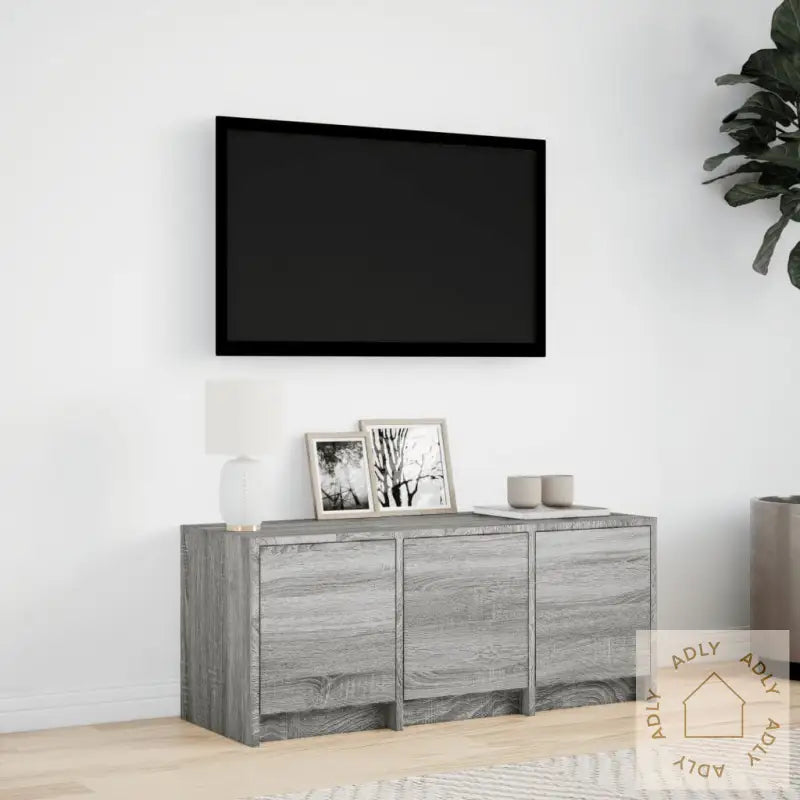 Tv-Benk Med Led Grå Sonoma 97X34X40 Cm Konstruert Tre