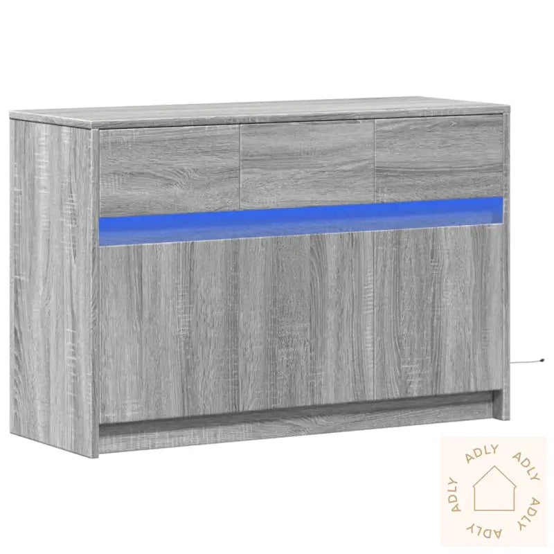 Tv-Benk Med Led Grå Sonoma 91X34X61 Cm Konstruert Tre