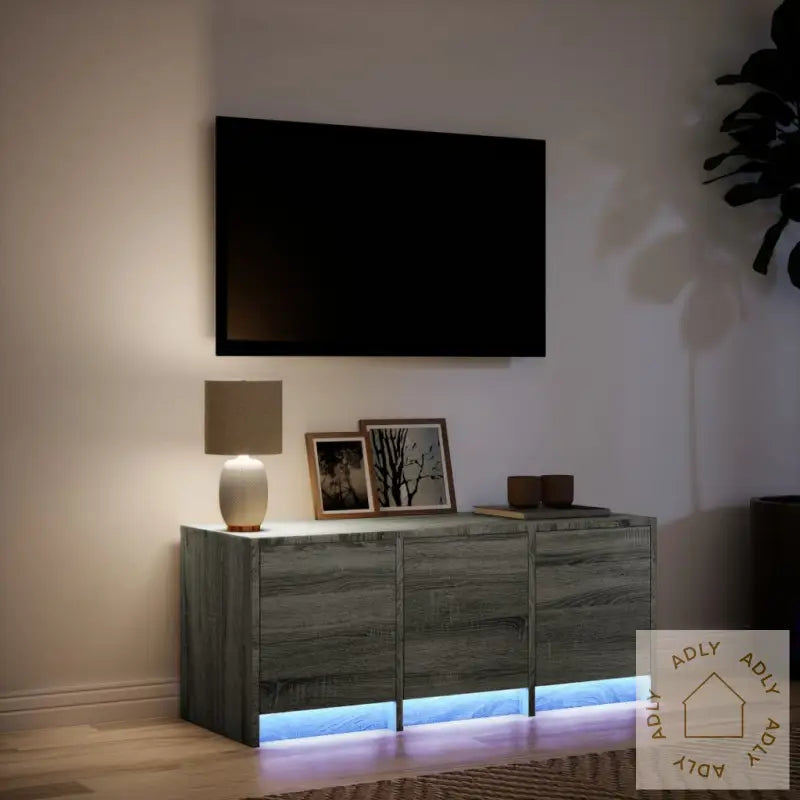 Tv-Benk Med Led Grå Sonoma 97X34X40 Cm Konstruert Tre