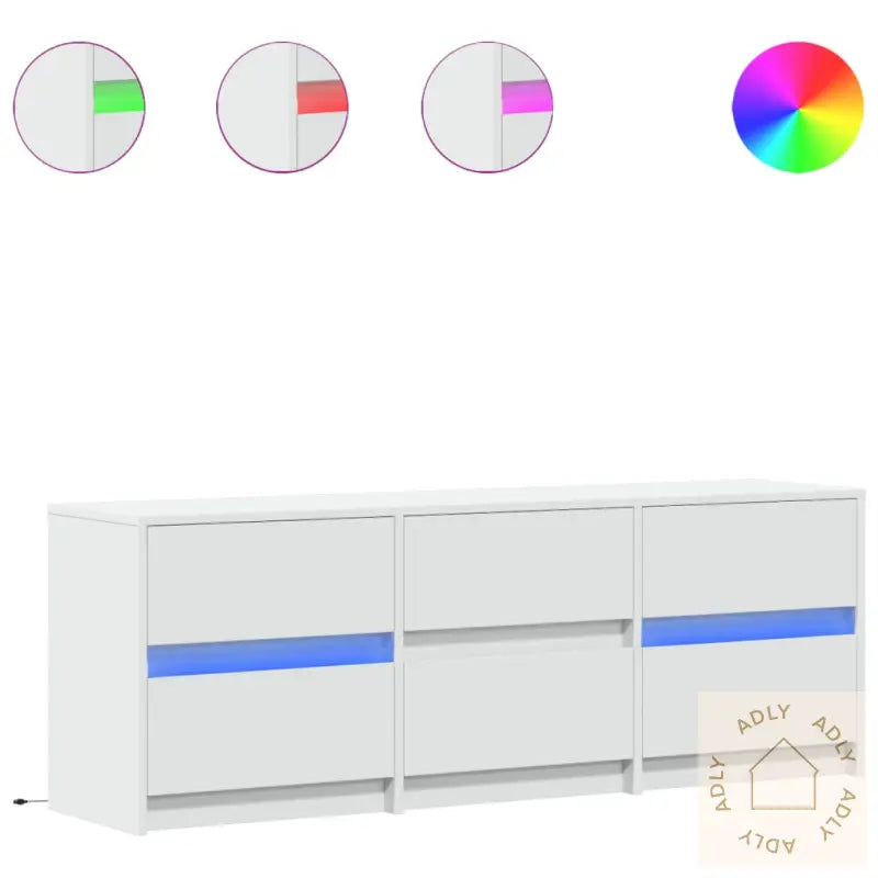 Tv-Benk Med Led Hvit 140X34X50 Cm Konstruert Tre