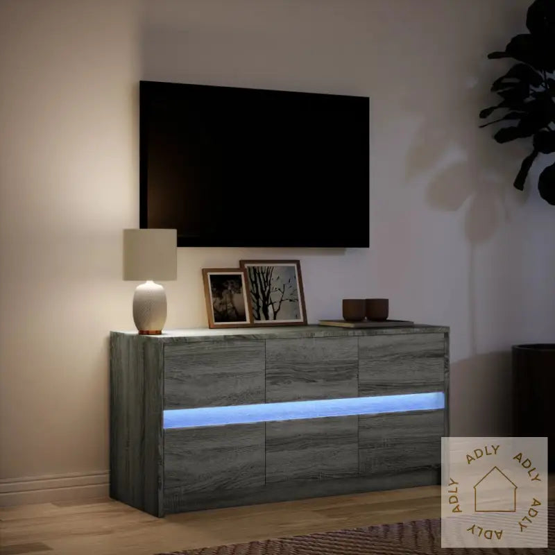 Tv-Benk Med Led Grå Sonoma 100X34X50 Cm Konstruert Tre