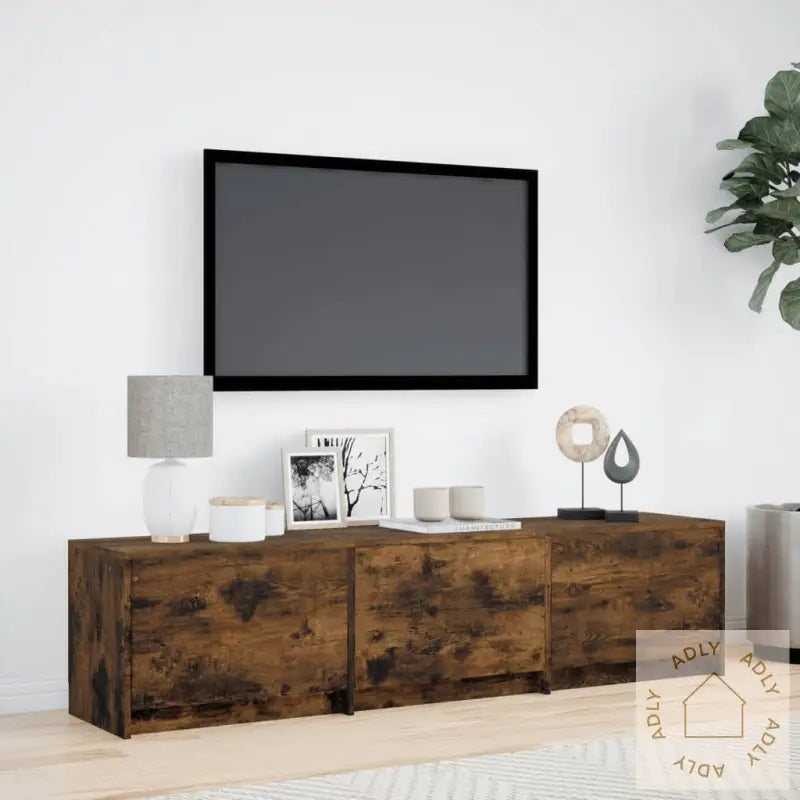 Tv-Benk Med Led Røkt Eik 165X34X40 Cm Konstruert Tre