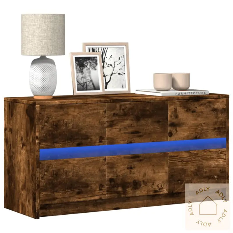 Tv-Benk Med Led Røkt Eik 100X34X50 Cm Konstruert Tre
