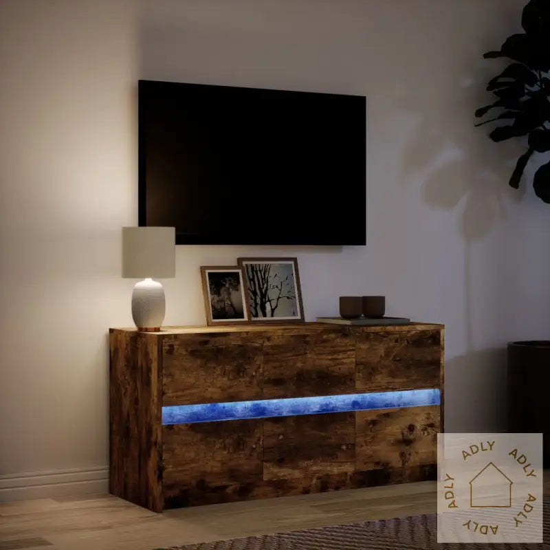 Tv-Benk Med Led Røkt Eik 100X34X50 Cm Konstruert Tre