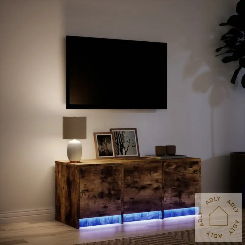 Tv-Benk Med Led Røkt Eik 97X34X40 Cm Konstruert Tre