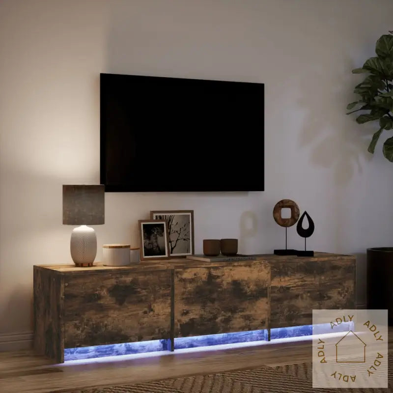 Tv-Benk Med Led Røkt Eik 165X34X40 Cm Konstruert Tre