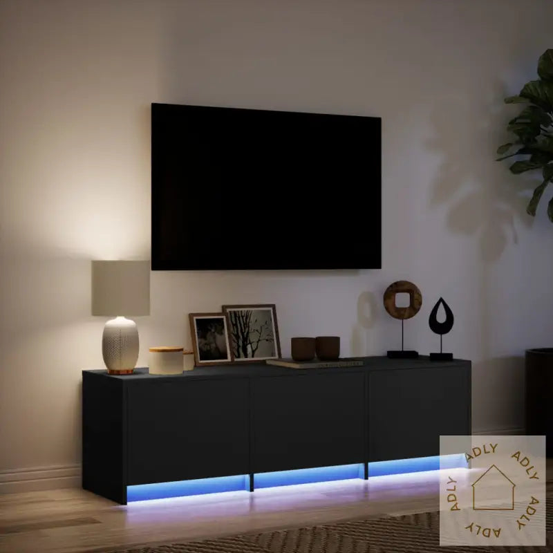 Tv-Benk Med Led Svart 140X34X40 Cm Konstruert Tre