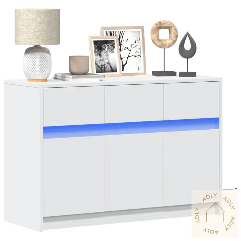 Tv-Benk Med Led Hvit 91X34X61 Cm Konstruert Tre