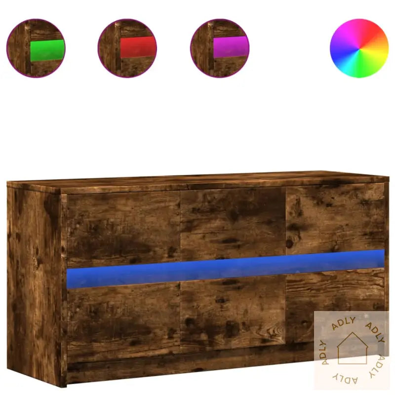 Tv-Benk Med Led Røkt Eik 100X34X50 Cm Konstruert Tre