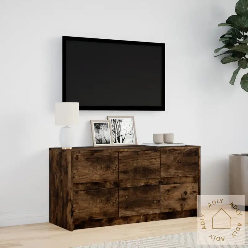 Tv-Benk Med Led Røkt Eik 100X34X50 Cm Konstruert Tre