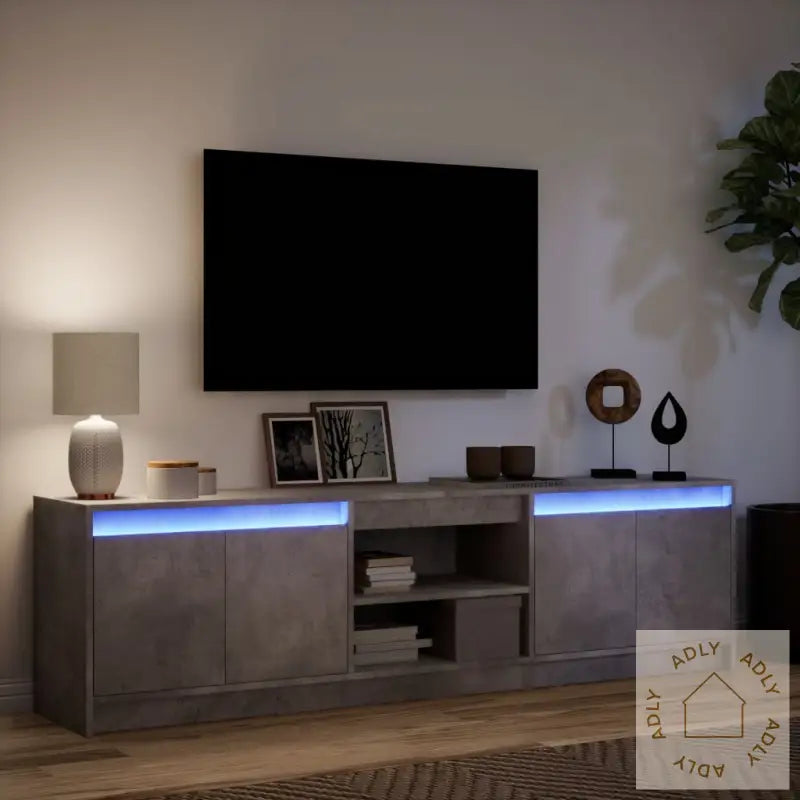 Tv-Benk Med Led Betonggrå 180X34X50 Cm Konstruert Tre