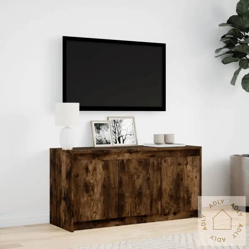 Tv-Benk Med Led Røkt Eik 100X34X50 Cm Konstruert Tre