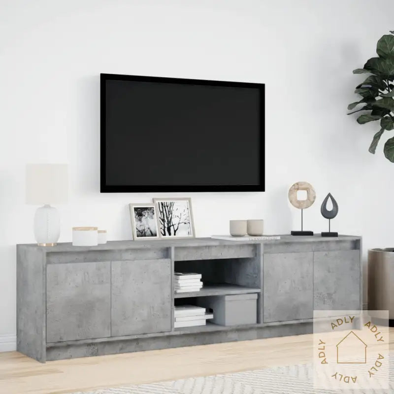 Tv-Benk Med Led Betonggrå 180X34X50 Cm Konstruert Tre