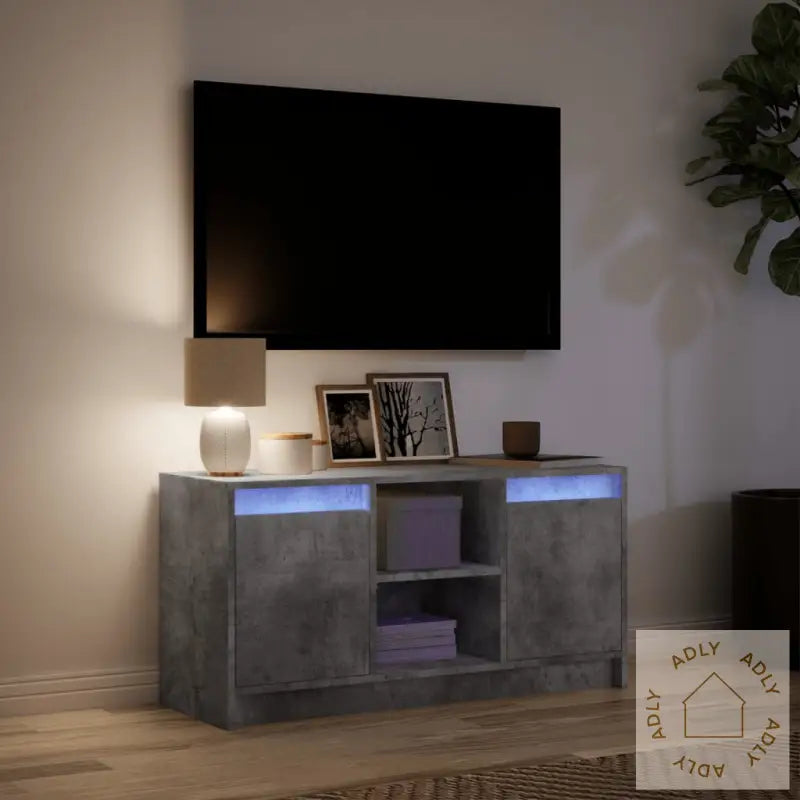 Tv-Benk Med Led Betonggrå 100X34X50 Cm Konstruert Tre