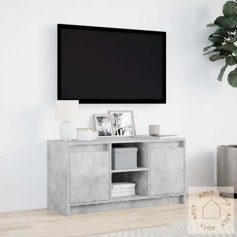 Tv-Benk Med Led Betonggrå 100X34X50 Cm Konstruert Tre