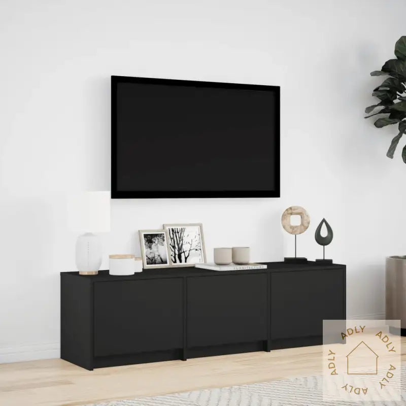 Tv-Benk Med Led Svart 140X34X40 Cm Konstruert Tre