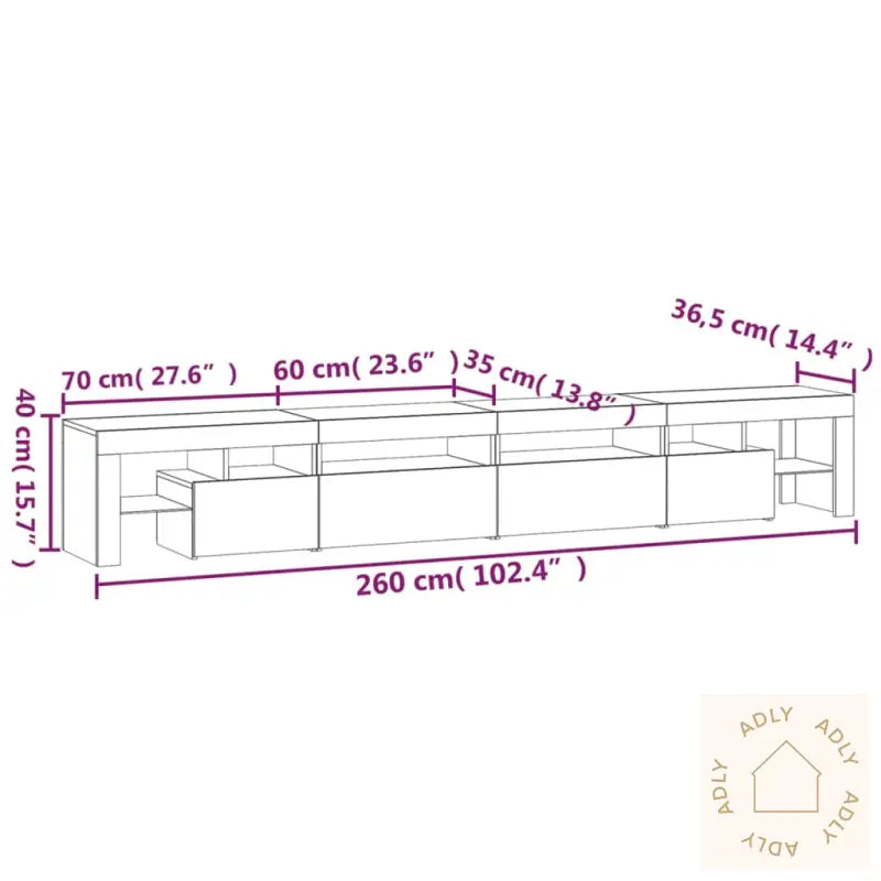 Tv-Benk Med Led-Lys Svart 260X36,5X40 Cm