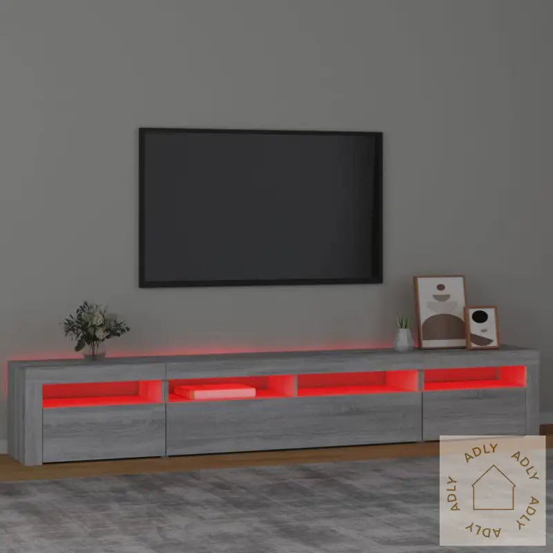 Tv-Benk Med Led-Lys Grå Sonoma 240X35X40 Cm