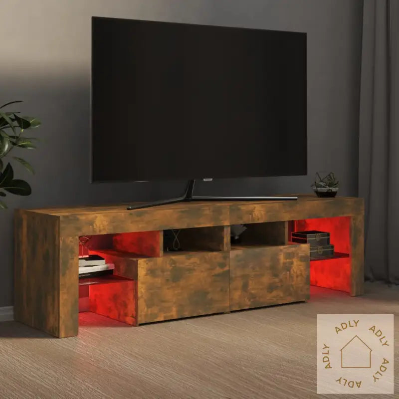 Tv-Benk Med Led-Lys Røkt Eik 140X36,5X40 Cm