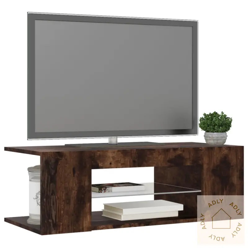 Tv-Benk Med Led-Lys Røkt Eik 90X39X30 Cm