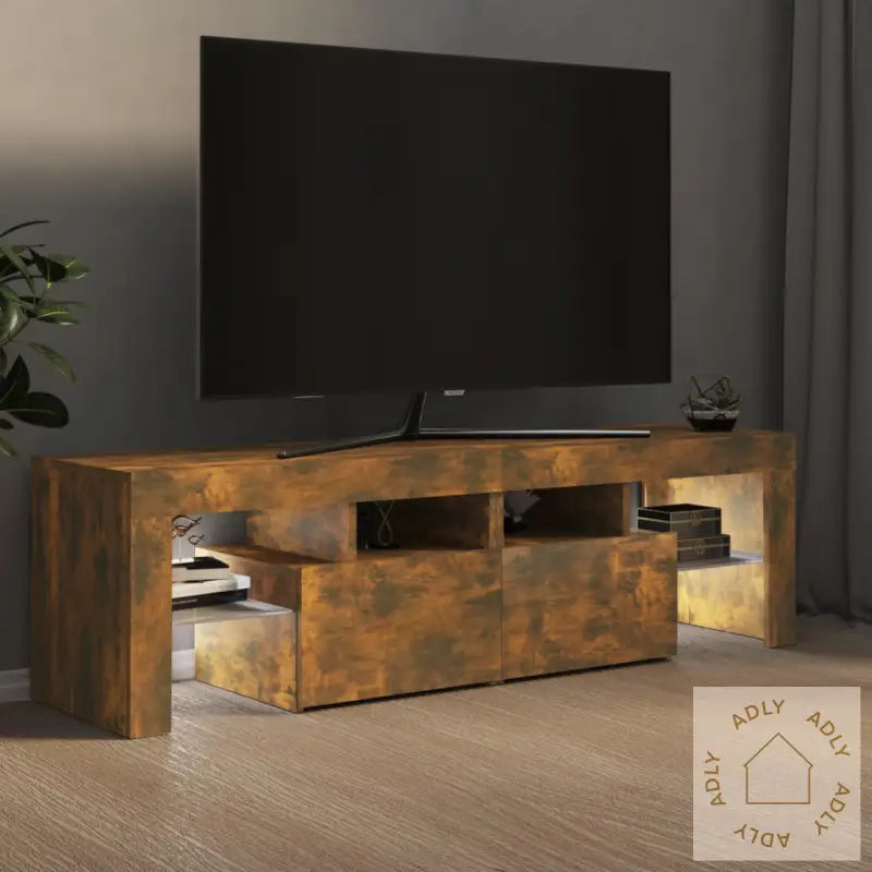 Tv-Benk Med Led-Lys Røkt Eik 140X36,5X40 Cm