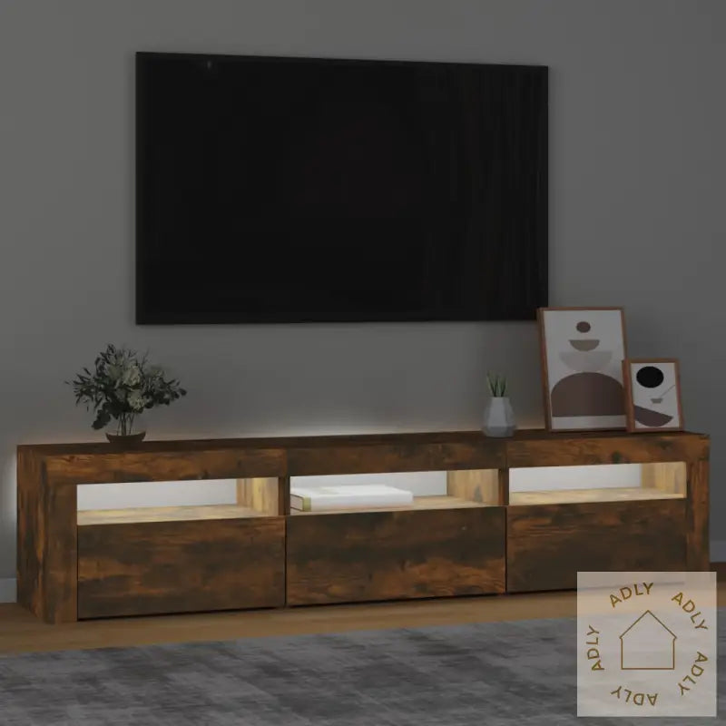 Tv-Benk Med Led-Lys Røkt Eik180X35X40 Cm